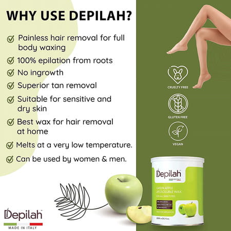 Depilah Green Apple Flavored Liposoluble Hair Removal Wax For All Skin Type- 800ml