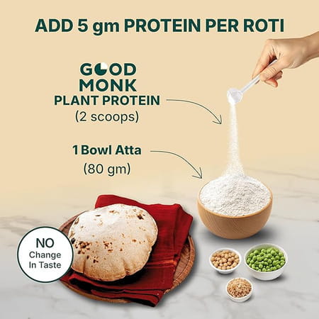 Good Monk Plant Protein For Rotis - 5gm | No Change In Taste | 100% Clean & Complete I 35 Serves