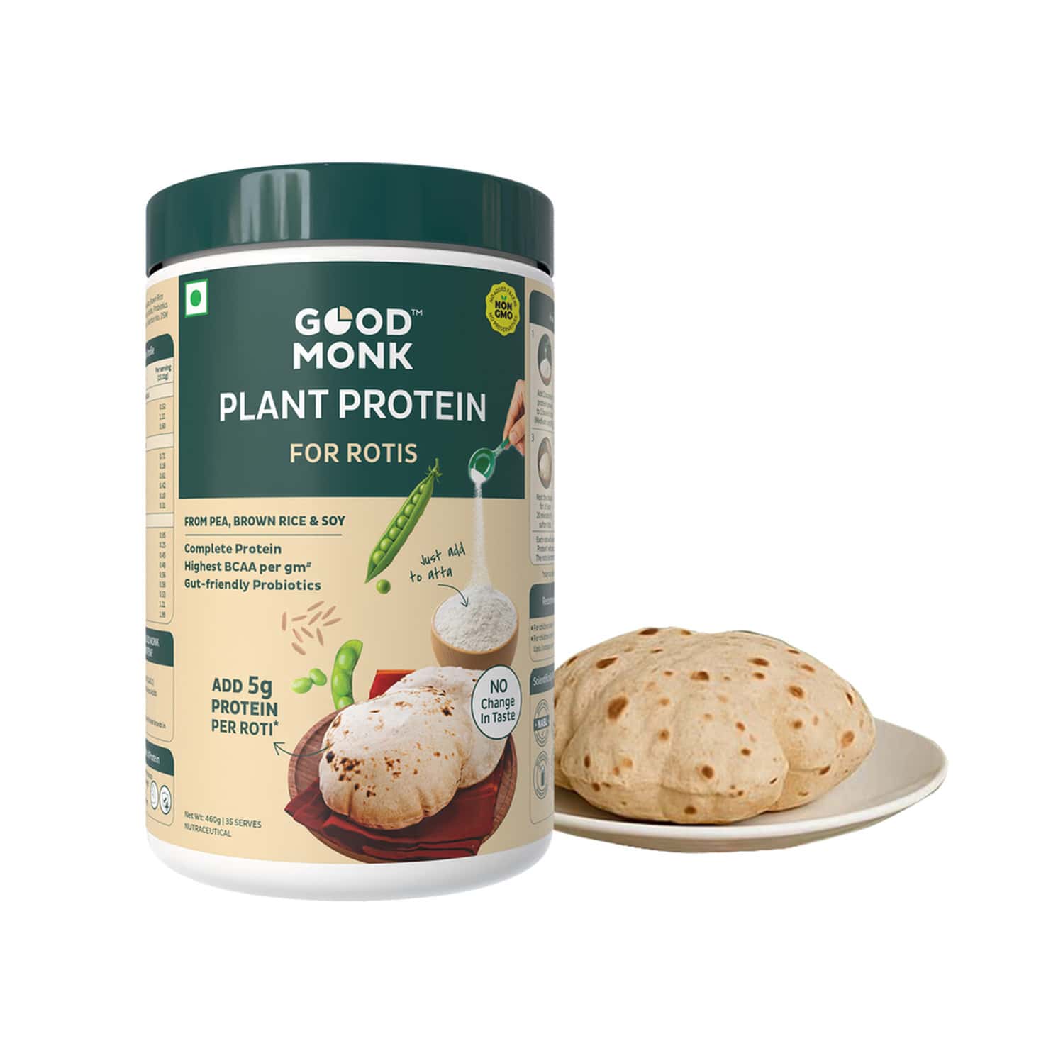 Good Monk Plant Protein For Rotis | Add To Atta | No Taste Change | 20g Protein In 4 Roti | 35 Serve