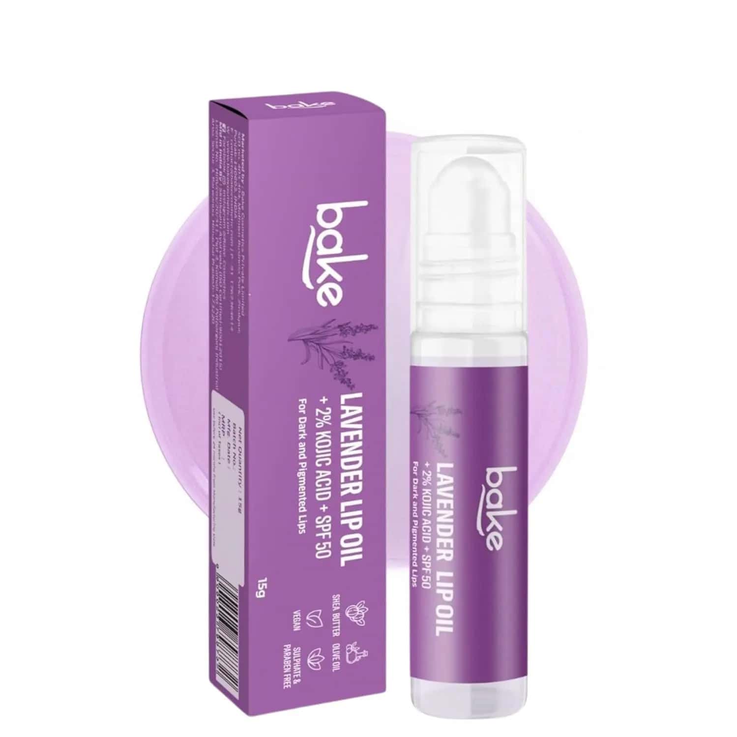 Bake Lavender Lip Oil With 2% Kojic Acid & Spf 50 For Dark & Pigmented Lips - 15g