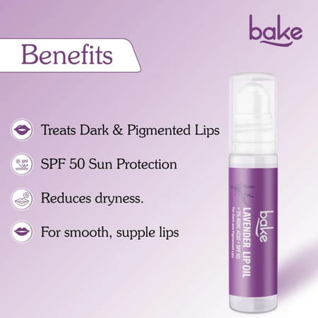Bake Lavender Lip Oil With 2% Kojic Acid & Spf 50 For Dark & Pigmented Lips - 15g