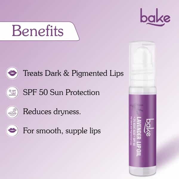 Bake Lavender Lip Oil With 2% Kojic Acid & Spf 50 For Dark & Pigmented Lips - 15G