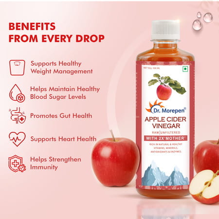 Dr. Morepen Apple Cider Vinegar With 2x Mother | Skin Hair & Weight Loss | 1 Ltr | Buy 1 Get 1