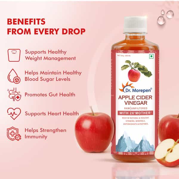 Dr. Morepen Apple Cider Vinegar With 2X Mother | Skin Hair & Weight Loss | 1 Ltr | Buy 1 Get 1
