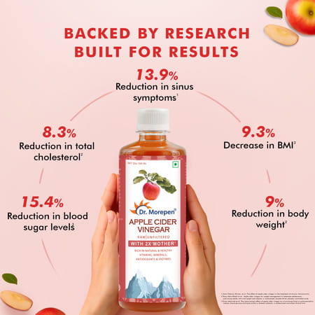 Dr. Morepen Apple Cider Vinegar With 2x Mother | Skin Hair & Weight Loss | 1 Ltr | Buy 1 Get 1