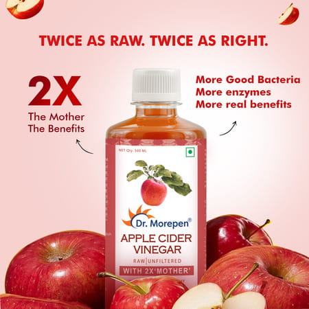 Dr. Morepen Apple Cider Vinegar With 2x Mother | Skin Hair & Weight Loss | 1 Ltr | Buy 1 Get 1