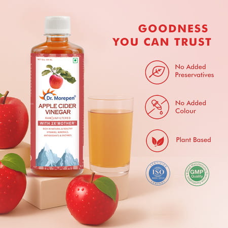 Dr. Morepen Apple Cider Vinegar With 2x Mother | Skin Hair & Weight Loss | 1 Ltr | Buy 1 Get 1