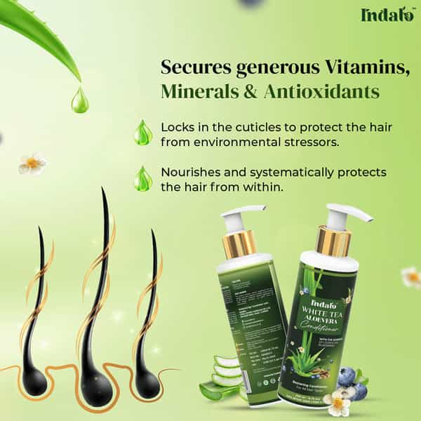 Indalo White Tea Aloe Vera Hair Growth Conditioner For Strengthening & Volumizing Oily Hair - 400Ml