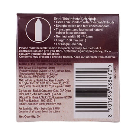 Durex Extra Thin Intense Chocolate Condom 3 No'S