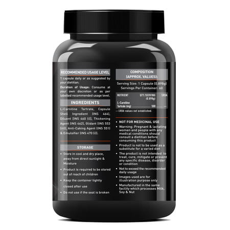 Muscleblaze L-Carnitine L-Tartrate (Unflavoured | 60 Capsules) | 500mg L-Carnitine
