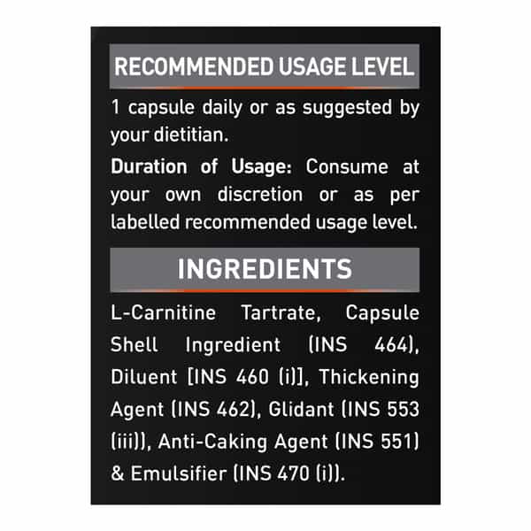 Muscleblaze L-Carnitine L-Tartrate (Unflavoured | 60 Capsules) | 500Mg L-Carnitine