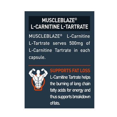 Muscleblaze L-Carnitine L-Tartrate (Unflavoured | 60 Capsules) | 500mg L-Carnitine