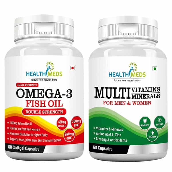 Healthmeds Omega 3 Fish Oil & Multivitamin Supports Gym Bodybuilding Strength 60 Capsule