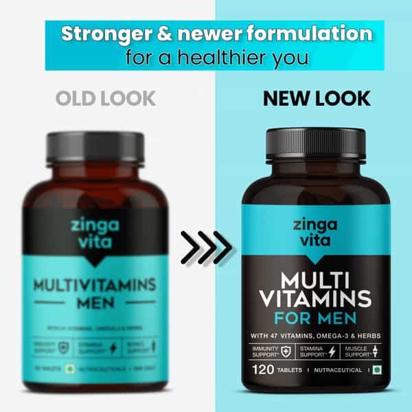 Zingavita Multivitamin Tablets For Men With Vitamins & Omega-3 - 120 Tablets Bottle