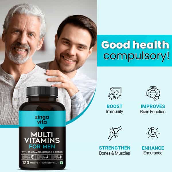 Zingavita Multivitamin Tablets For Men With Vitamins & Omega-3 - 120 Tablets Bottle