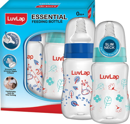 Luvlap Anticolic Regular Neck Baby Feeding Bottle 125ml Pack Of 2 Wild Flower & Jungle Tales