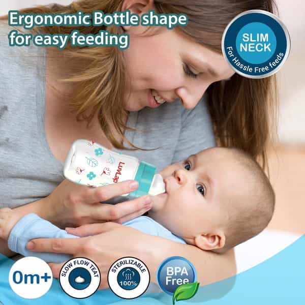 Luvlap Anticolic Regular Neck Baby Feeding Bottle 125Ml Pack Of 2 Wild Flower & Jungle Tales