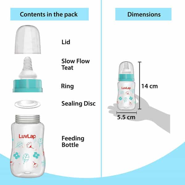 Luvlap Anticolic Regular Neck Baby Feeding Bottle 125Ml Pack Of 2 Wild Flower & Jungle Tales