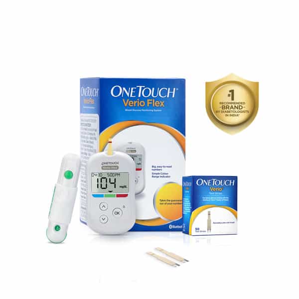 Onetouch Verio Flex Glucometer Combo With 50 Test Strips & 10 Lancets |Syncs Results With Mobile App