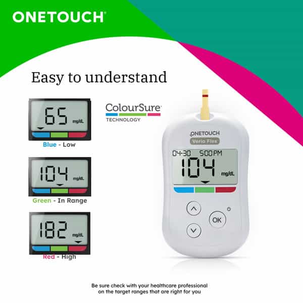 Onetouch Verio Flex Glucometer Combo With 50 Test Strips & 10 Lancets |Syncs Results With Mobile App