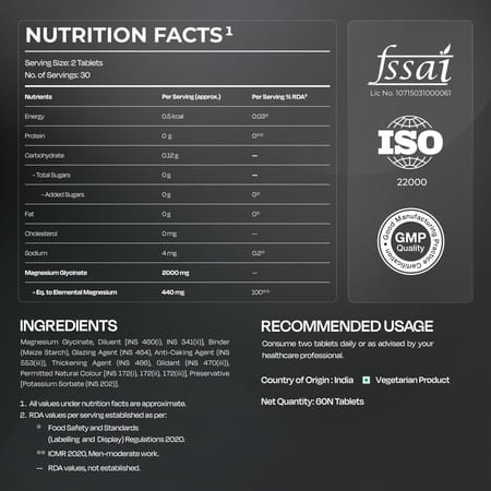Nutrabay Magnesium Glycinate 2000mg Per Serving | 60 Tablets