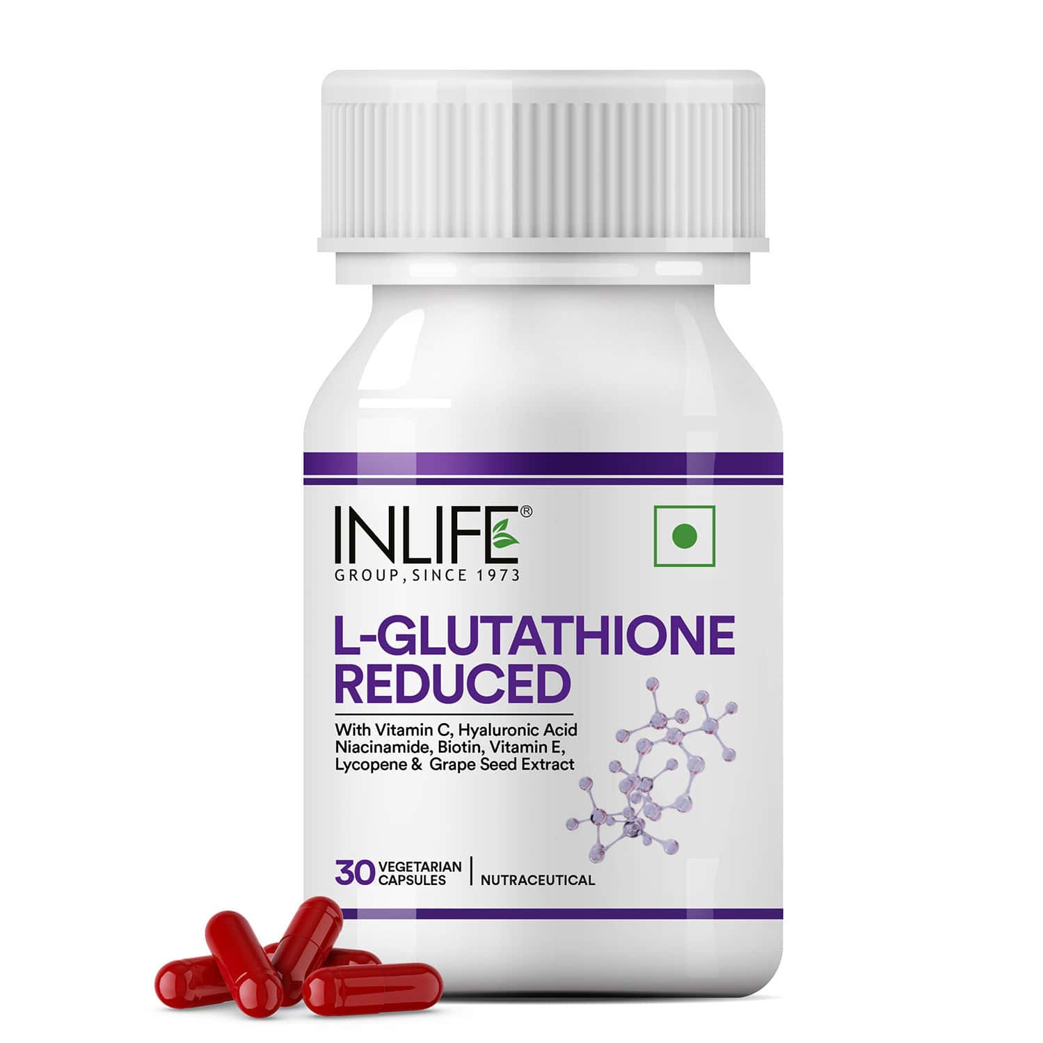 Inlife L Glutathione Reduced Supplement Vitamin C Milk Thistle- Skin Whitening 1000mg -30veg Caps