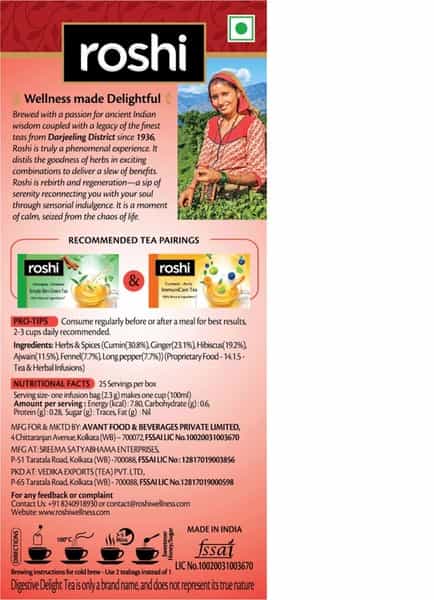 Roshi Digestive Delight Herbal Tea - 25 Tea Bags