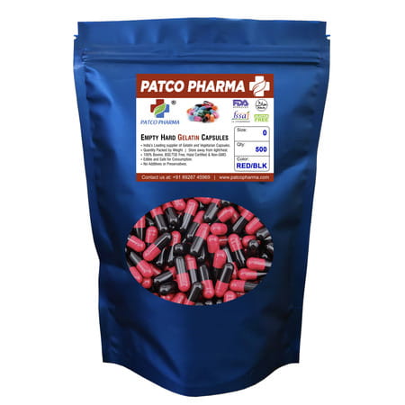 Patco Pharmaceuticals - Size 0 Red/Black Empty Gelatin Pill Capsule |Diy Powder Filling.