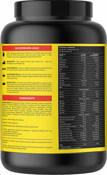 Healthvit Fitness Mass Gainer Xtra With Vitamins & Minerals Chocolate Flavour 1Kg / 2.2 Lbs