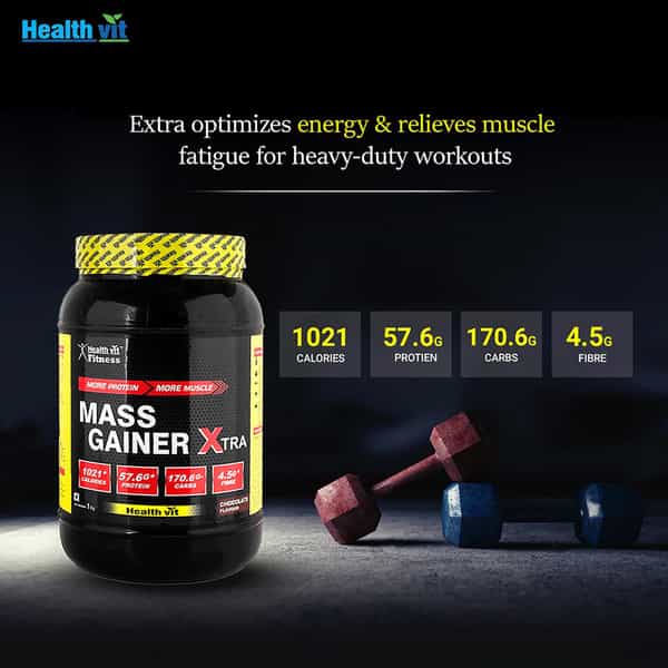 Healthvit Fitness Mass Gainer Xtra With Vitamins & Minerals Chocolate Flavour 1Kg / 2.2 Lbs