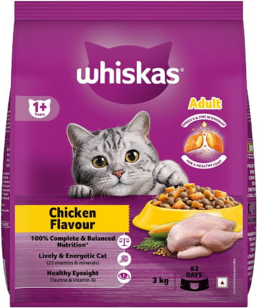 Whiskas Adult (1+ Years) Dry Cat Food | Chicken Flavour | 3 Kg