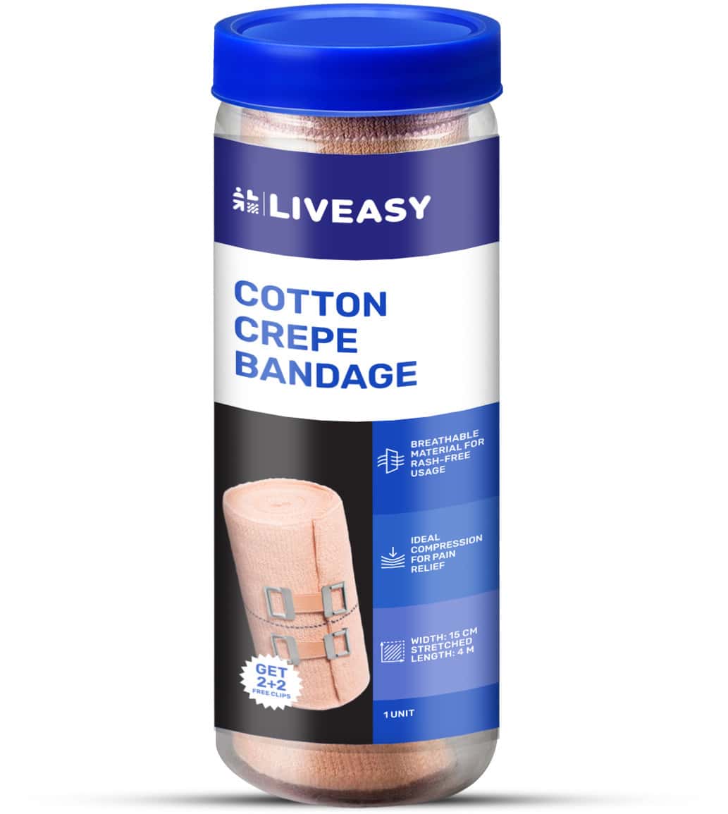 Liveasy Ortho Care Cotton Crepe Bandage - Reduces Strain Sprain & Swelling - 15 Cms X 4 Meters