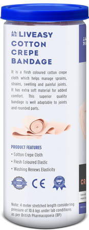 Liveasy Ortho Care Cotton Crepe Bandage - Reduces Strain Sprain & Swelling - 15 Cms X 4 Meters