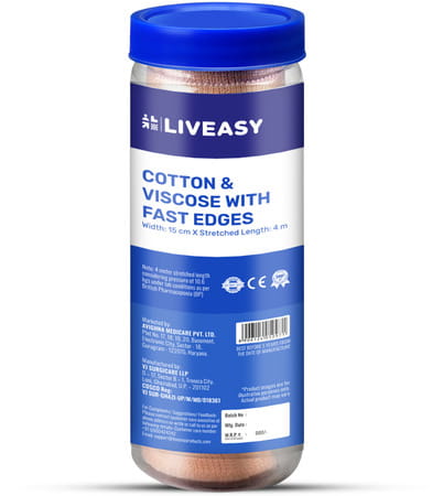 Liveasy Ortho Care Cotton Crepe Bandage - Reduces Strain Sprain & Swelling - 15 Cms X 4 Meters