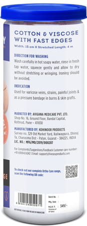 Liveasy Ortho Care Cotton Crepe Bandage - Reduces Strain Sprain & Swelling - 15 Cms X 4 Meters