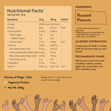 Nutrabay Foods All-Natural Peanut Butter (Creamy) - Unsweetened 400G