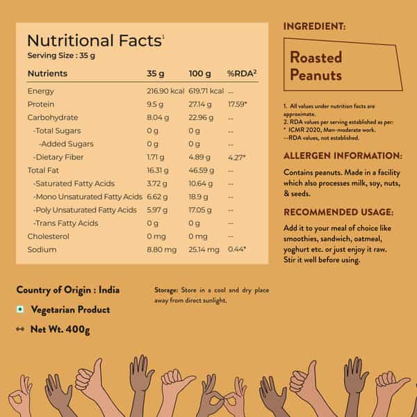Nutrabay Foods All-Natural Peanut Butter (Creamy) - Unsweetened 400G