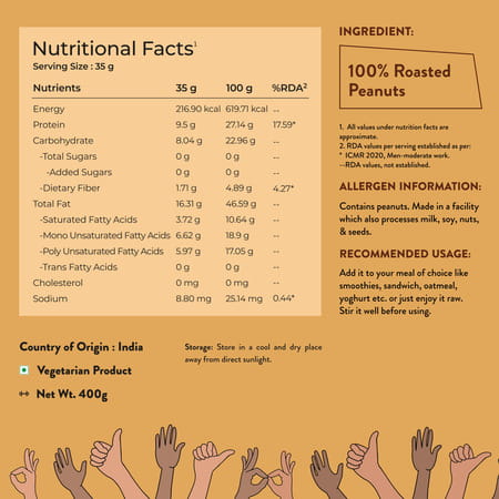 Nutrabay Foods All-Natural Peanut Butter (Creamy) - Unsweetened 400g