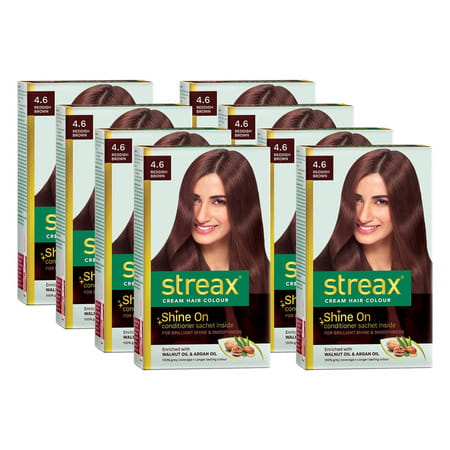 Streax Cream Hair Color For Unisex 60ml - 4.6 Reddish Brown (Pack Of 8)