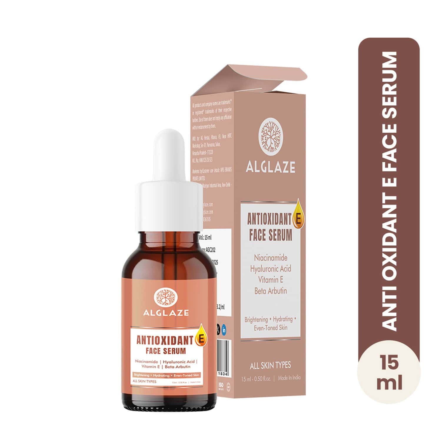 Alglaze Antioxidant E Face Serum | Niacinamide| Hyaluronic Acid & Vitamin E | 15ml