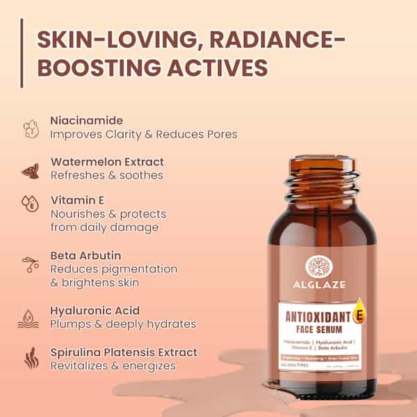 Alglaze Antioxidant E Face Serum | Niacinamide| Hyaluronic Acid & Vitamin E | 15Ml