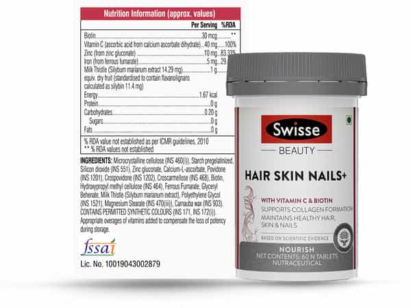 Swisse Beauty Hair Skin Nails+ With Vitamin C And Biotin For Hair Skin & Nails - 60 Tabs