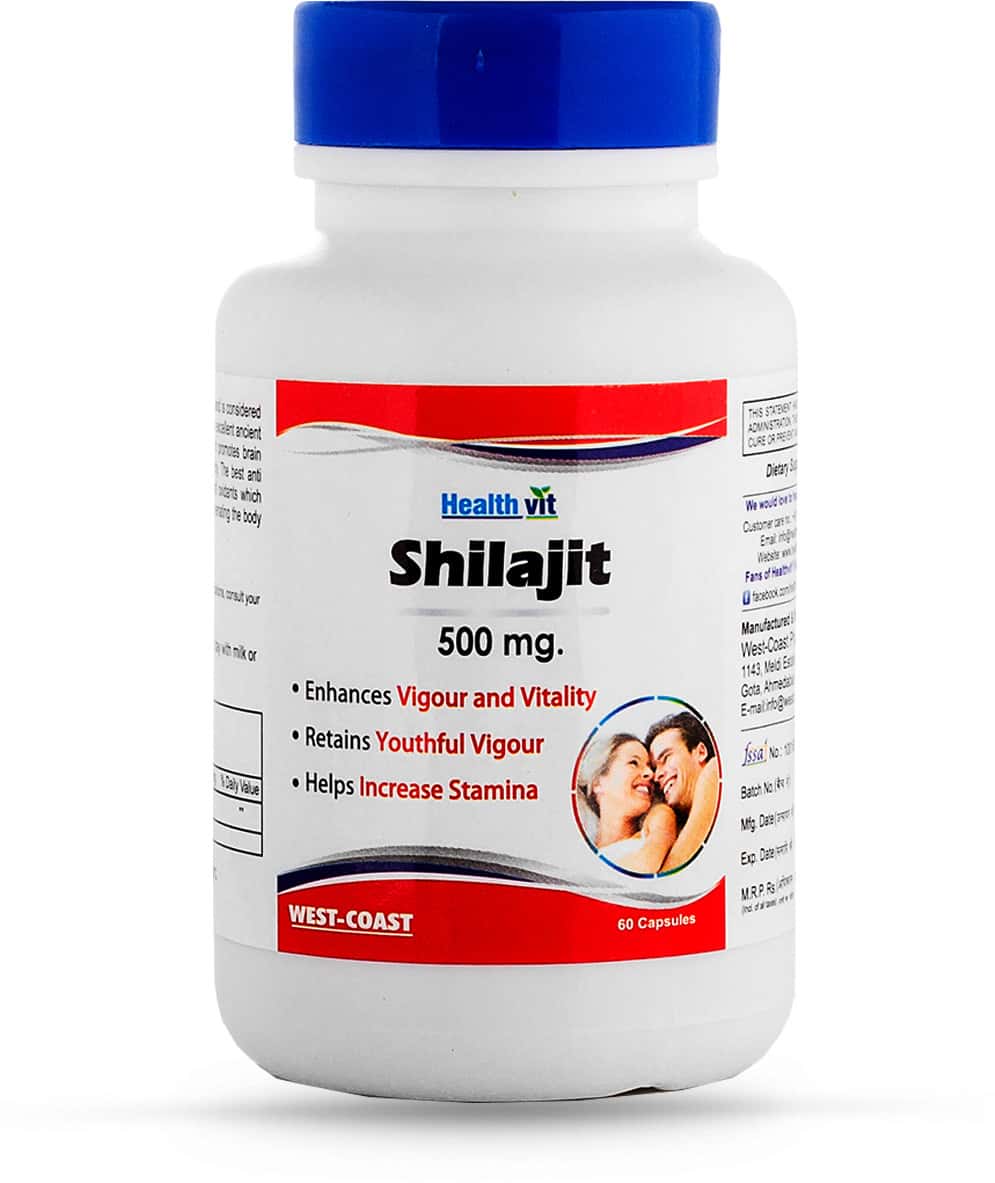 Healthvit Shilajit (Asphaltum Extract Powder) - Increase Vigor And Vitality -500 Mg -60 Capsules