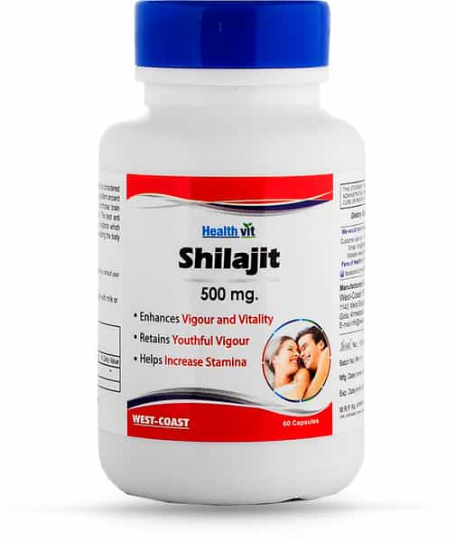 Healthvit Shilajit (Asphaltum Extract Powder) - Increase Vigor And Vitality -500 Mg -60 Capsules
