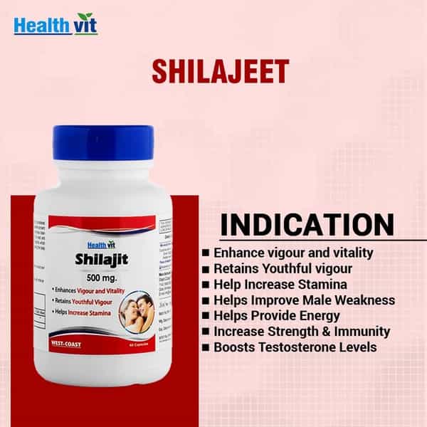 Healthvit Shilajit (Asphaltum Extract Powder) - Increase Vigor And Vitality -500 Mg -60 Capsules