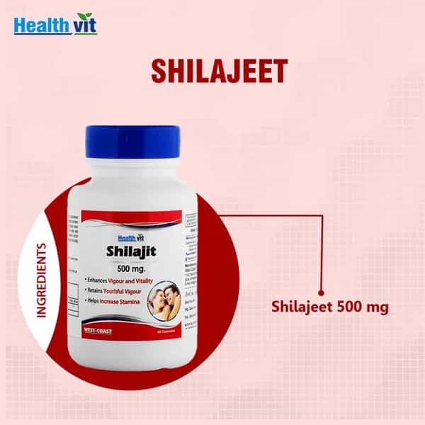 Healthvit Shilajit (Asphaltum Extract Powder) - Increase Vigor And Vitality -500 Mg -60 Capsules