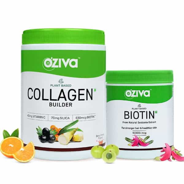Oziva Collagen Builder 250G + Oziva Biotin 125G | Healthy Skin & Strong Hair
