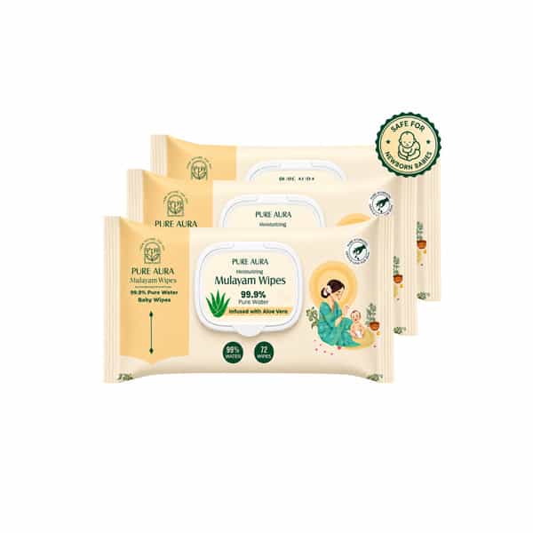 Pure Aura Baby Wipes - Doctor Recommended Pure Water Wipes With Aloe Vera 72 Pulls Pack Of 3