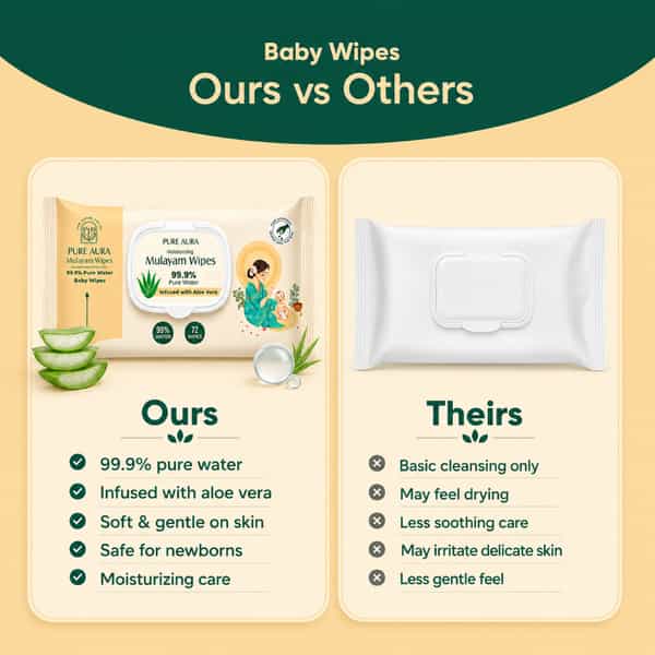 Pure Aura Baby Wipes - Doctor Recommended Pure Water Wipes With Aloe Vera 72 Pulls Pack Of 3