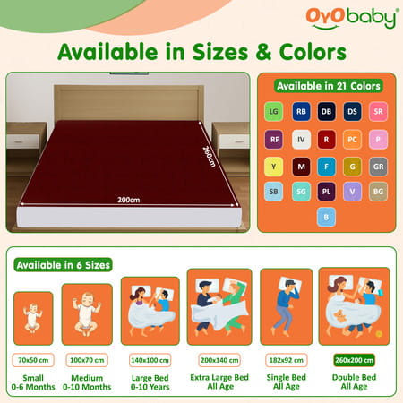 Oyo Baby Waterproof Rubber Sheet Double Bed Size (200cm X 260cm Maroon)